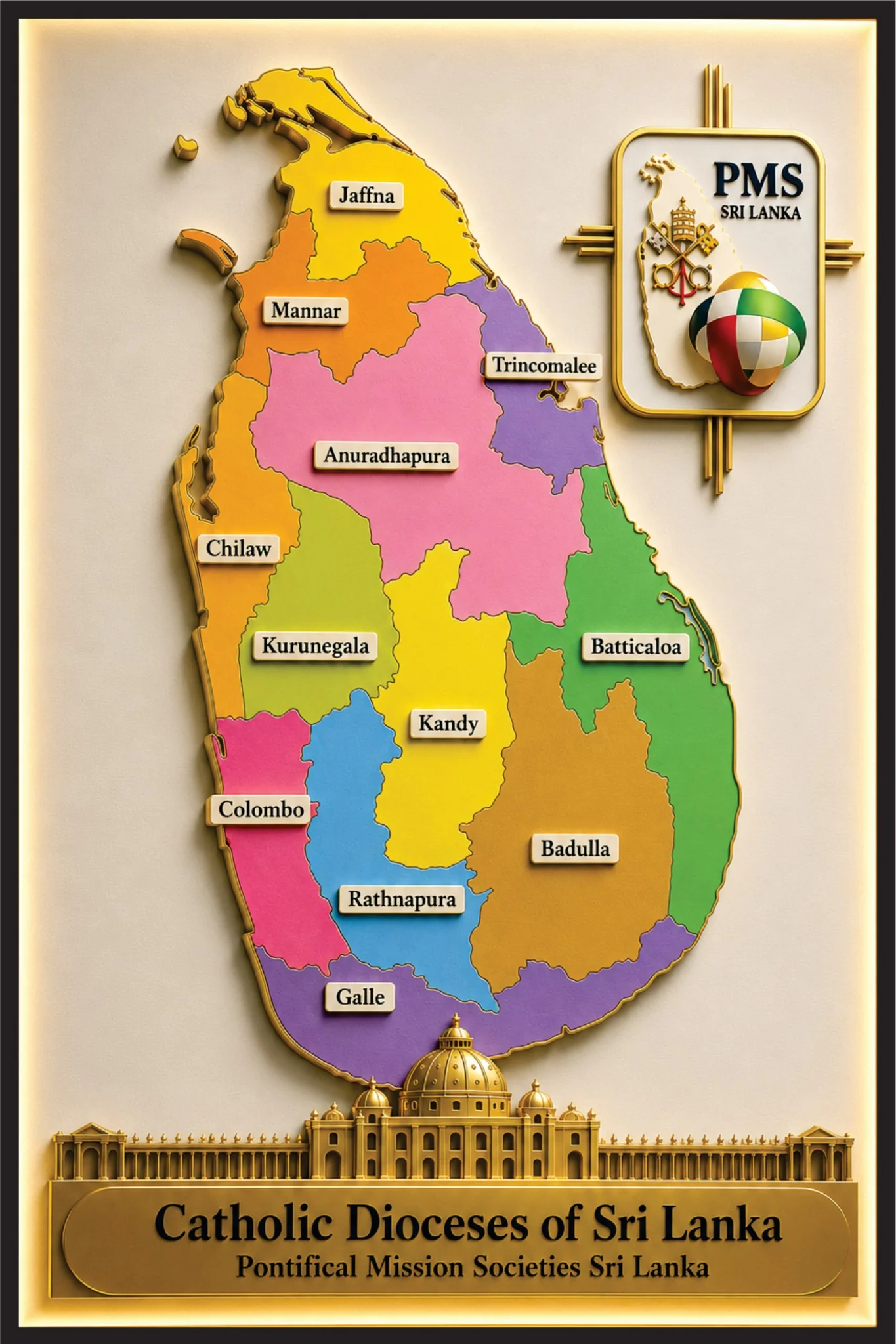 Map of the Catholic dioceses of Sri Lanka